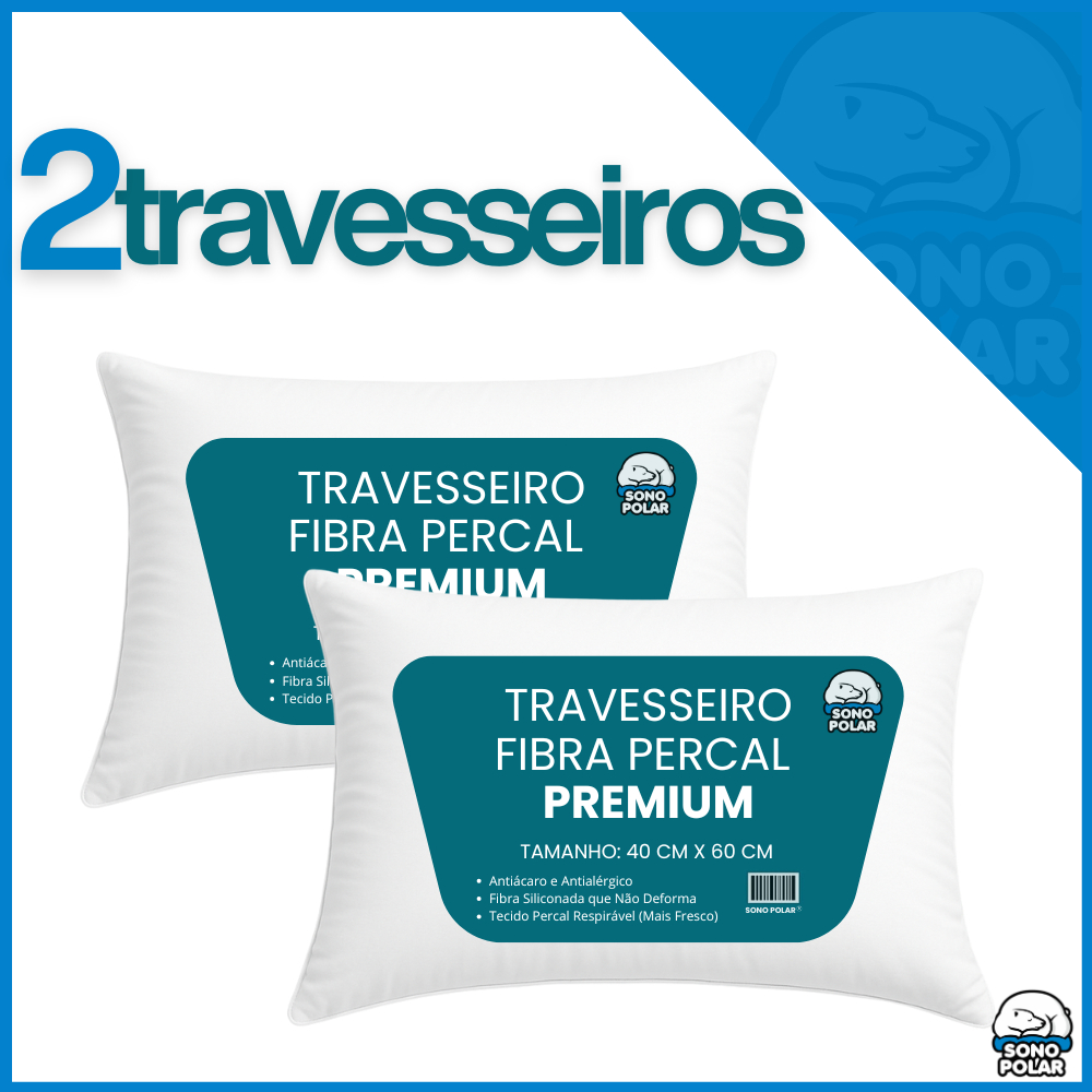 Kit 2 Travesseiro Luxo Percal Hotel 100% Fibra Siliconada Toque macio Lavável Sono Polar em Oferta na Shopee