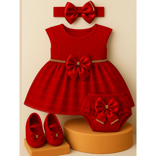 Kit para Bebê Vestido + Calcinha Bunda Rica + Sapatinho + Faixa 0 a 6 Meses 4 Peças em Oferta na Shopee