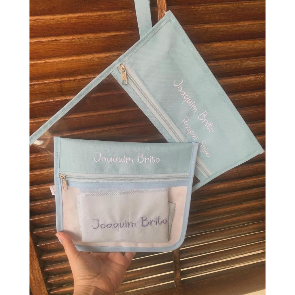 Saco Organizador Infantil Personalizado com Nome  bordado + Saco de Higiene com Toalha em Oferta na Shopee