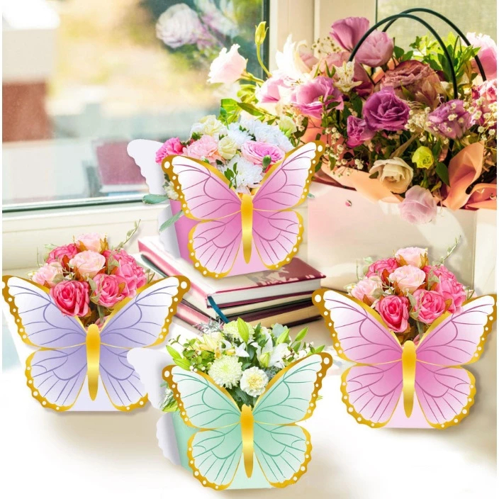 Kit 12pcs Centro de Mesa Cachepo Borboleta Decoração Jardim Encantado Organizador Lembrancinha Flor