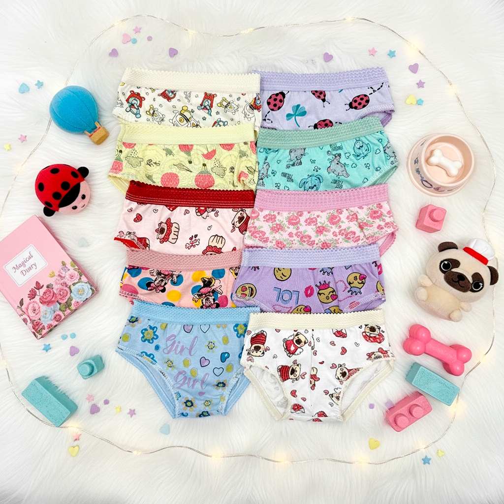 Kit 10 Calcinhas Infantis Algodão com Cós Sem Cós Sortidas Estampas Variadas Confortáveis