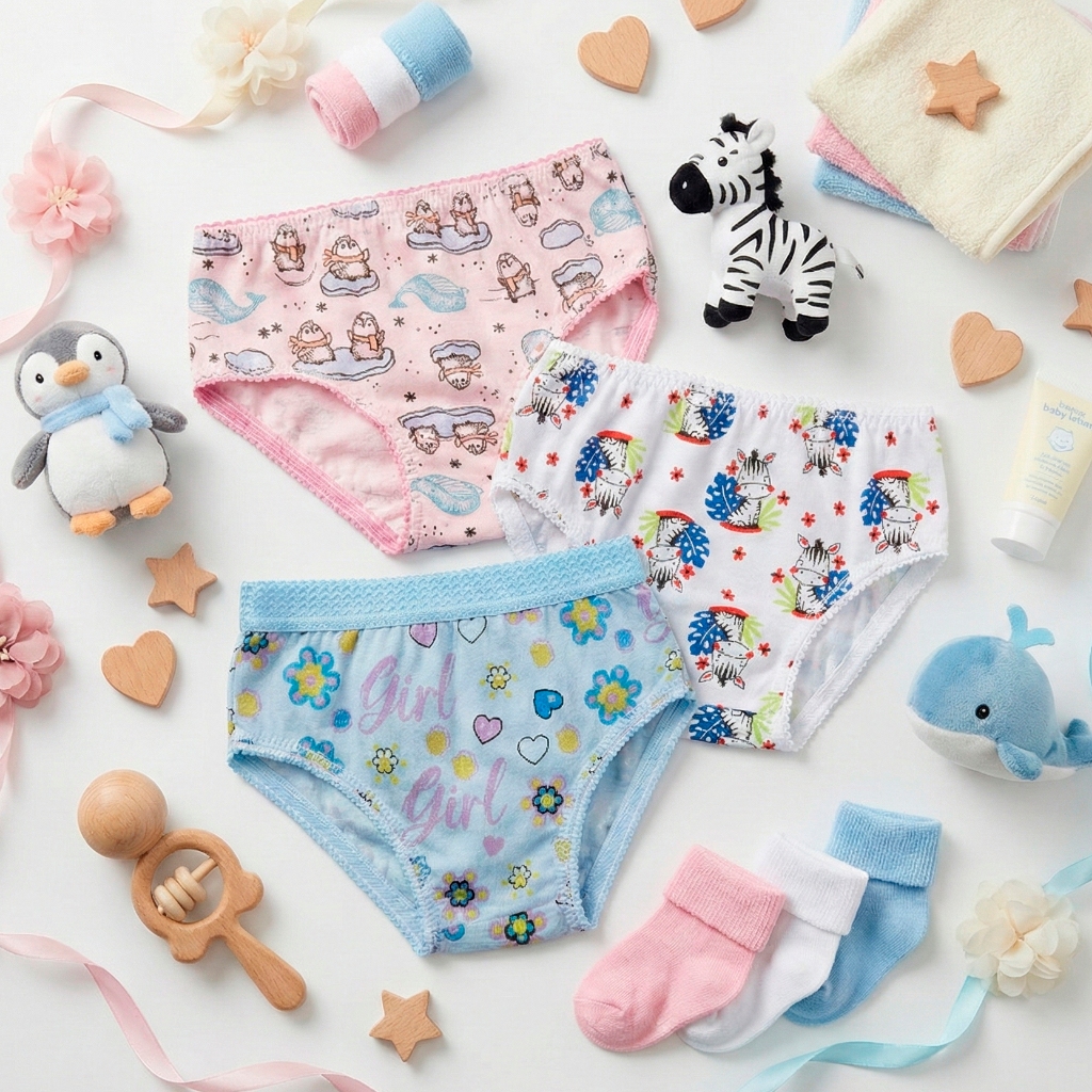 Kit 10 Calcinhas Infantis Algodão Feminina com Cós Sem Cós Sortidas Confortáveis Estampadas Infantil