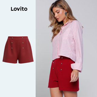 Lovito Shorts Vermelho Alfaiataria com Botoes Frontais  Femino de Cintura Alta LB1322BRL1352 em Oferta na Shopee