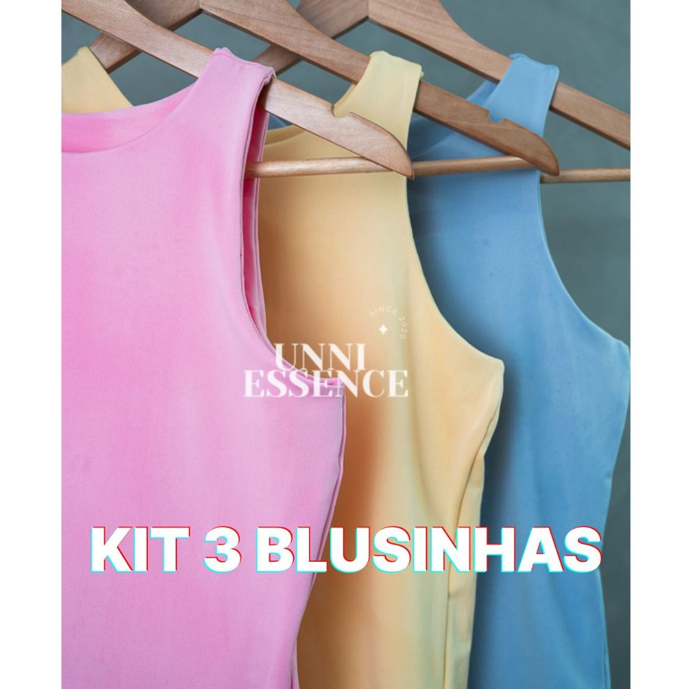 KIT 3 Blusas Regatas Casual Basica Suplex CANDY Duplo Feminina Blogueira Tendencia