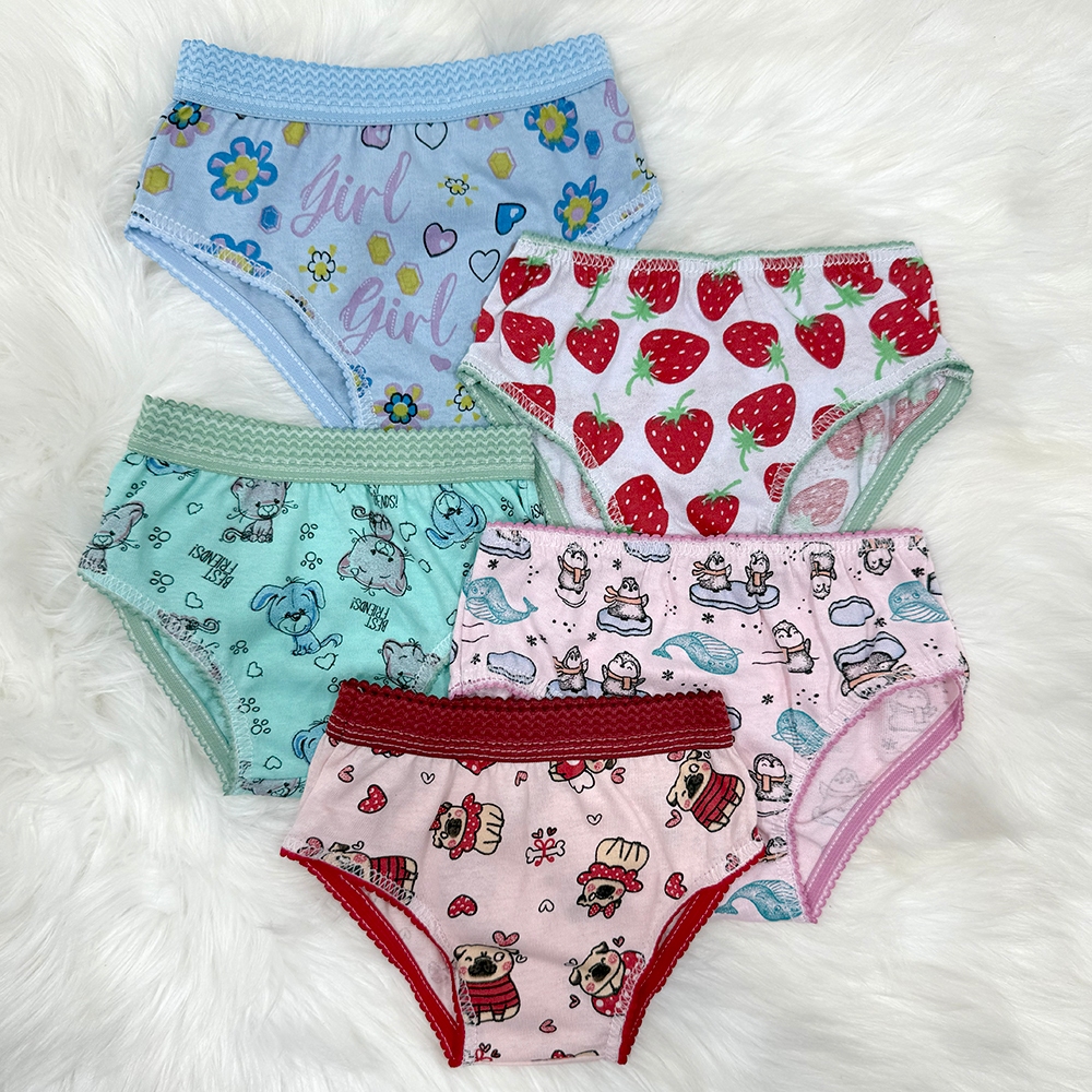 Kit 5 Calcinhas Infantis Algodão com Cós Sem Cós Sortidas Confortáveis Estampadas Infantil