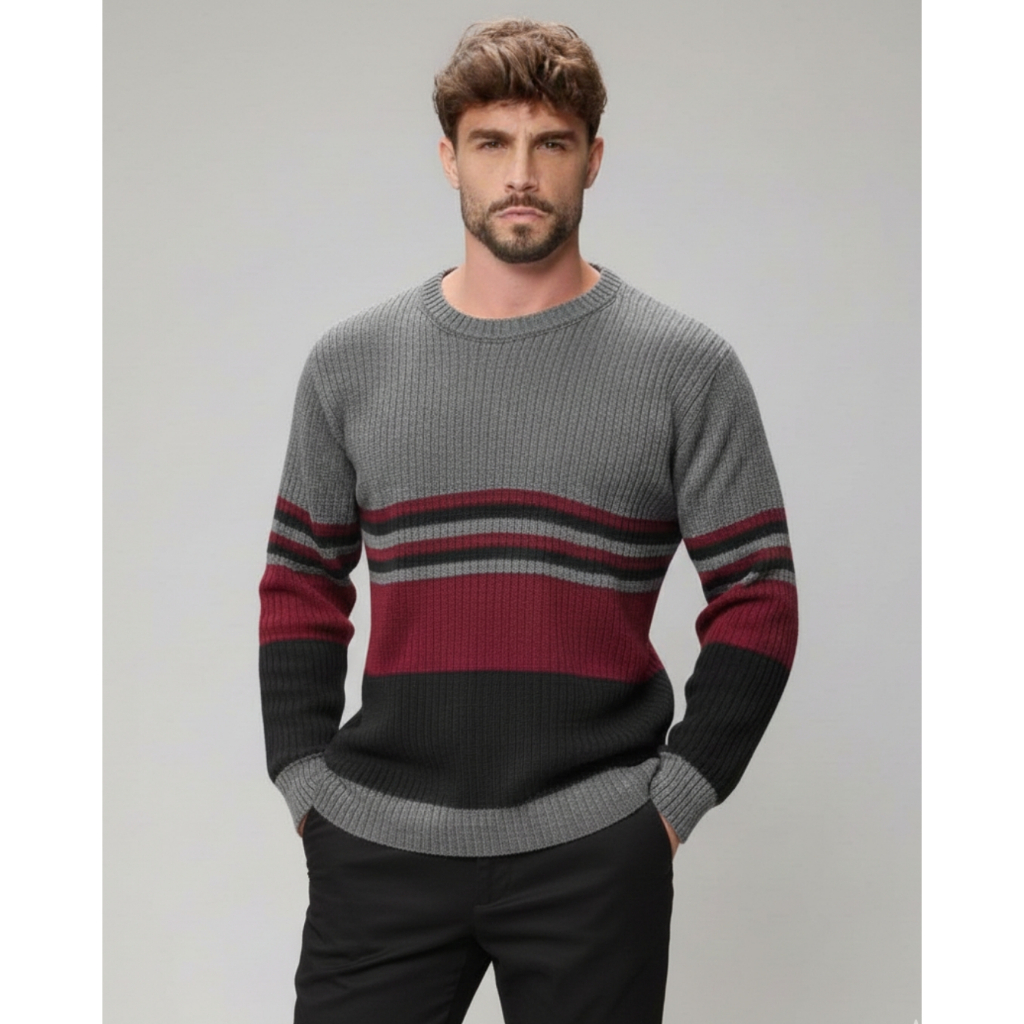 Blusa de Frio Masculina Tricot Suéter Masculino Listrado Blusa Inverno Masculina