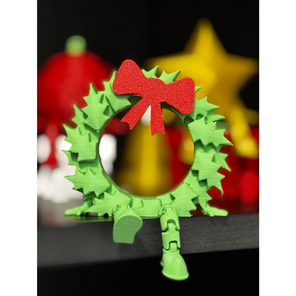 Guirlanda Natalina Decorativa Articulada com Lacinho Vermelho – Enfeite Criativo para Mesa e Prateleira