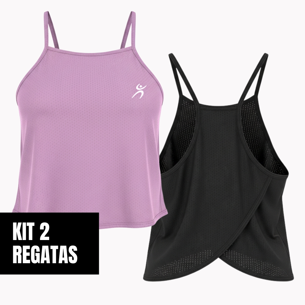 Kit 2 Regata Feminina Fitness Dry 100% Poliamida Modelagem Soltinha Proteção UV Para Academia Minay em Oferta na Shopee