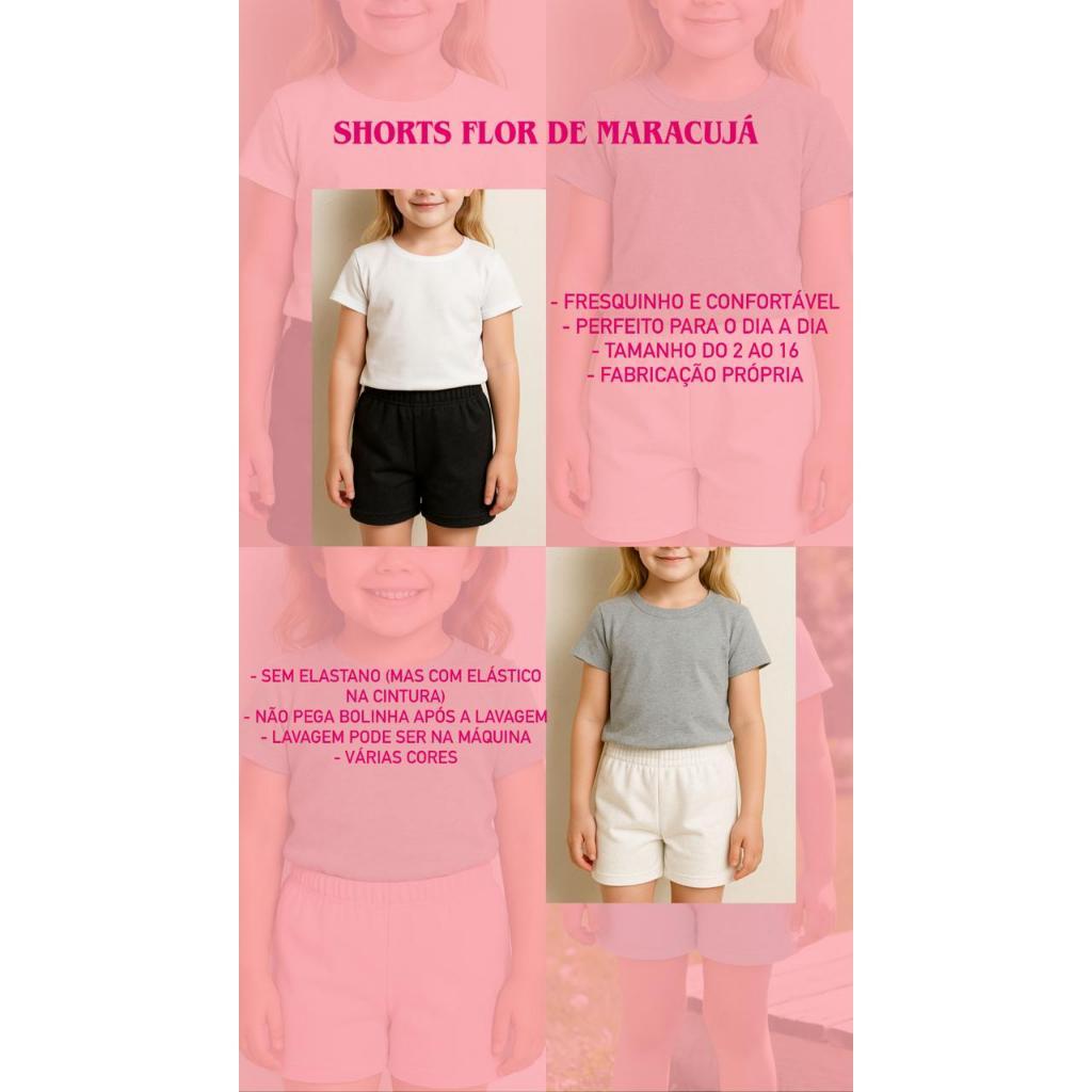 Shorts Flor De Maracujá Menina Infantil - Fresquinho Verão