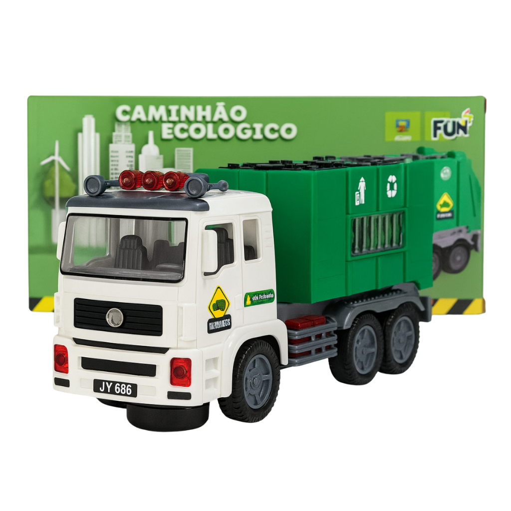 Caminhão de Lixo Brinquedo Infantil com Som e Luzes 4D | Caminhão Coletor Interativo Educativo