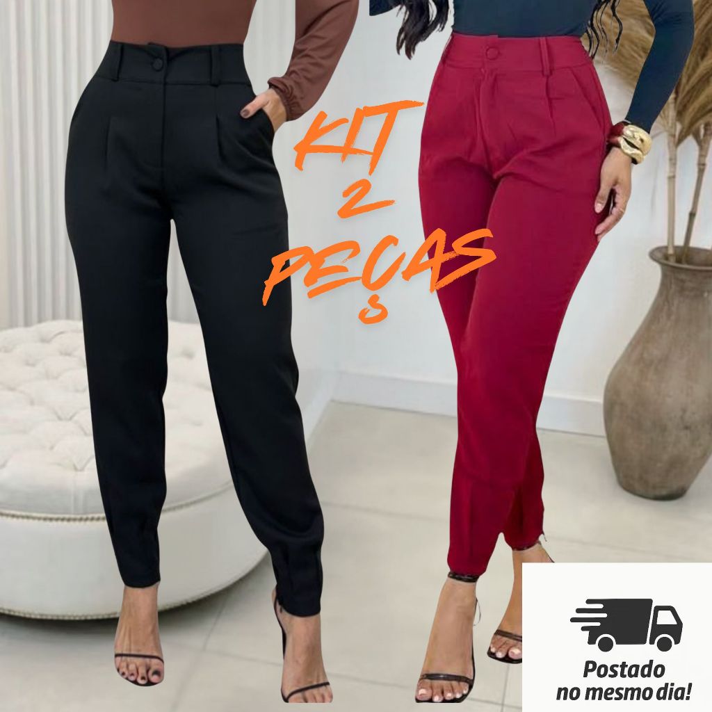 calça cenoura feminina kit 2 peças calça social, calça alfaiataria moderna, moda feminina elegante, calça para trabalho.
