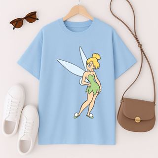 Camiseta Feminina Oversized Estampa Sininho 100% Algodão em Oferta na Shopee