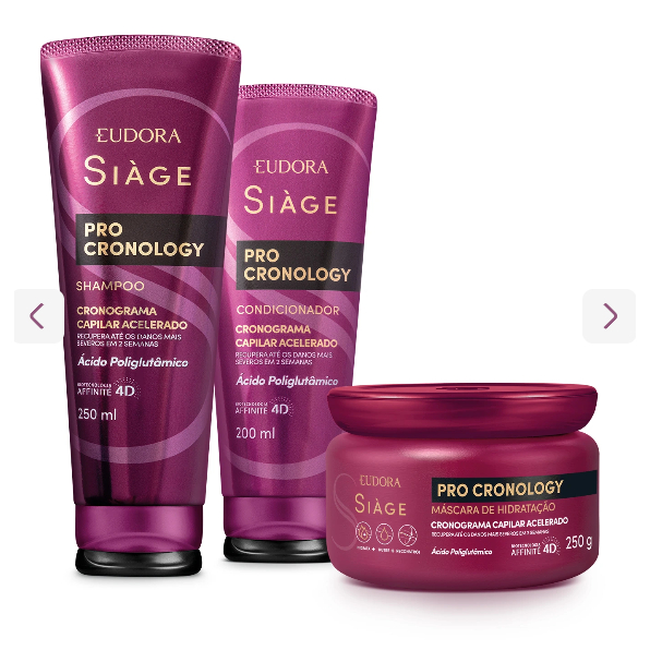 Kit Siàge Pro Cronology Cronograma Capilar Acelerado:Shampoo, Condicionador, Máscara Capilar, Leave, Eudora.