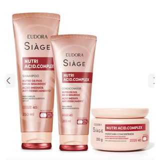 Siàge Nutri Acid.Complex: Shampoo, Condicionador, Máscara, Óleo Creme. Eudora/lançamento.