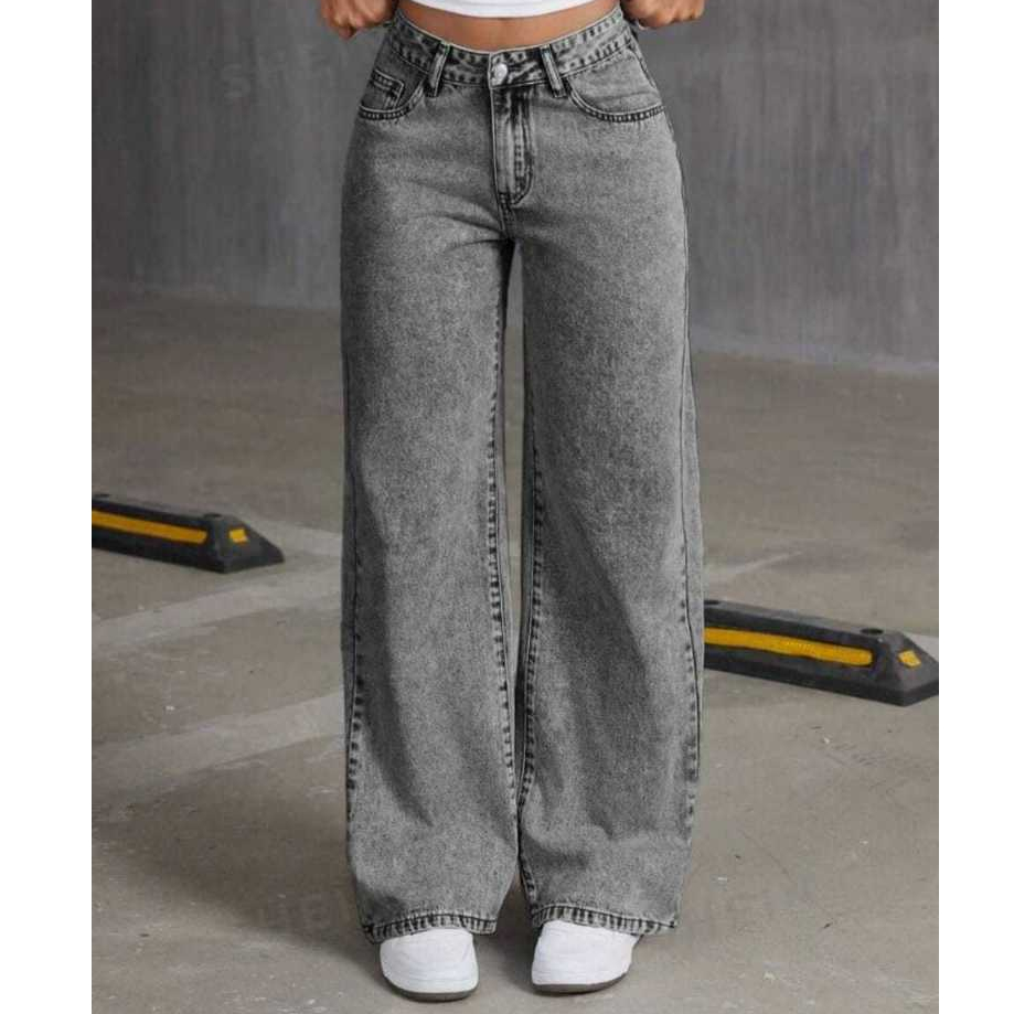 Calça Jeans Feminina Wide Leg rasgada pantalona em Oferta na Shopee