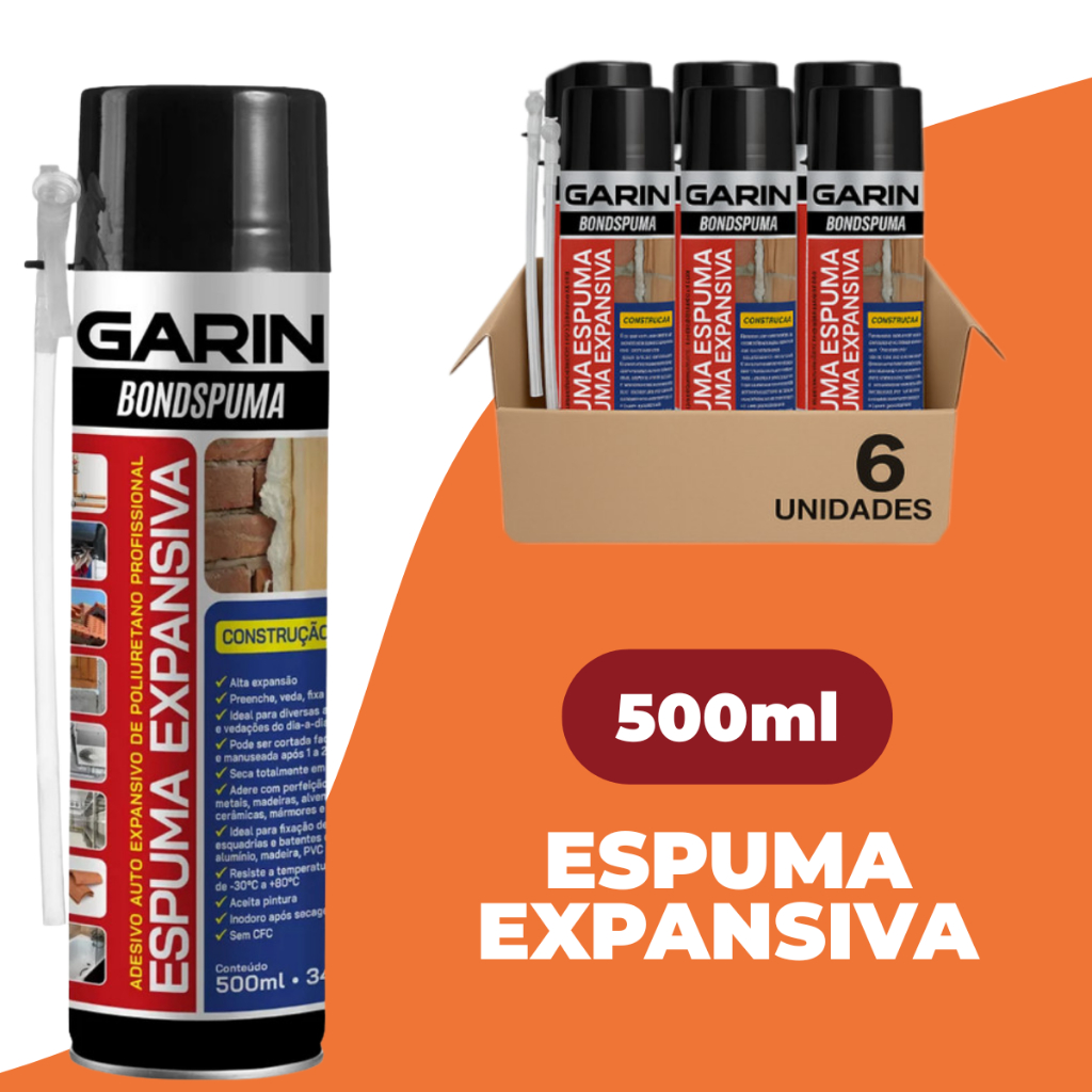 Kit Com 6 Un Bondspuma Espuma Expansiva Adesivo Seca Rápido 500ml Garin