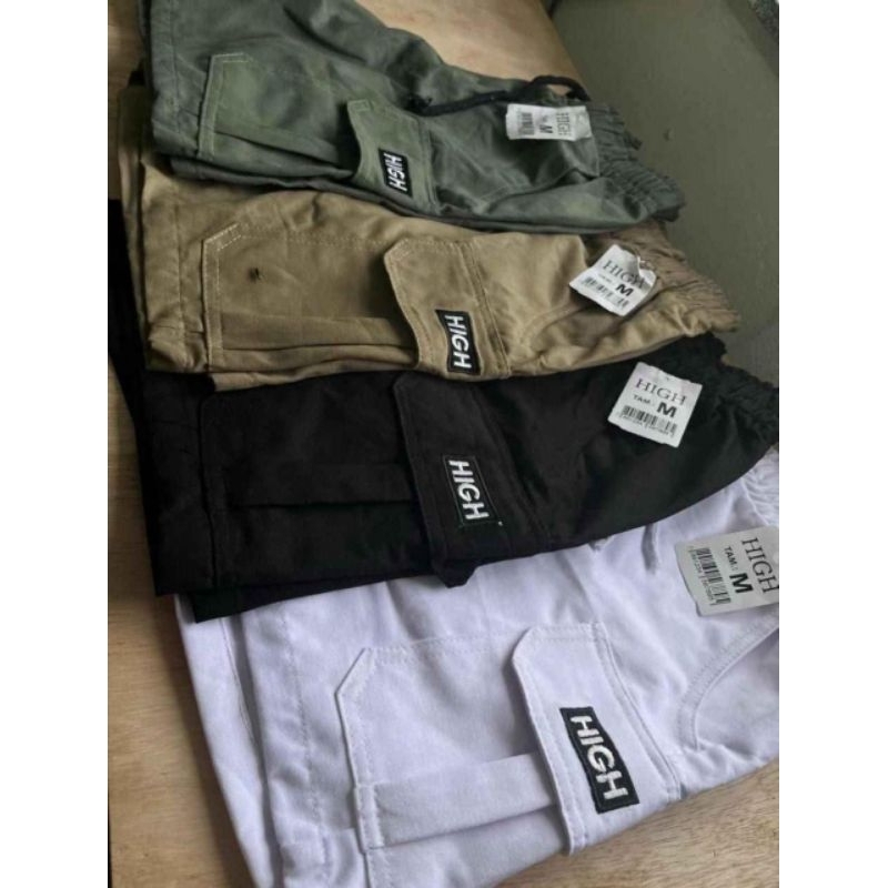 Shorts  Cargo masculino em Sarja  Com Bolsos Laterais Logo Bordado Cordão de Ajuste Na Cintura em Oferta na Shopee