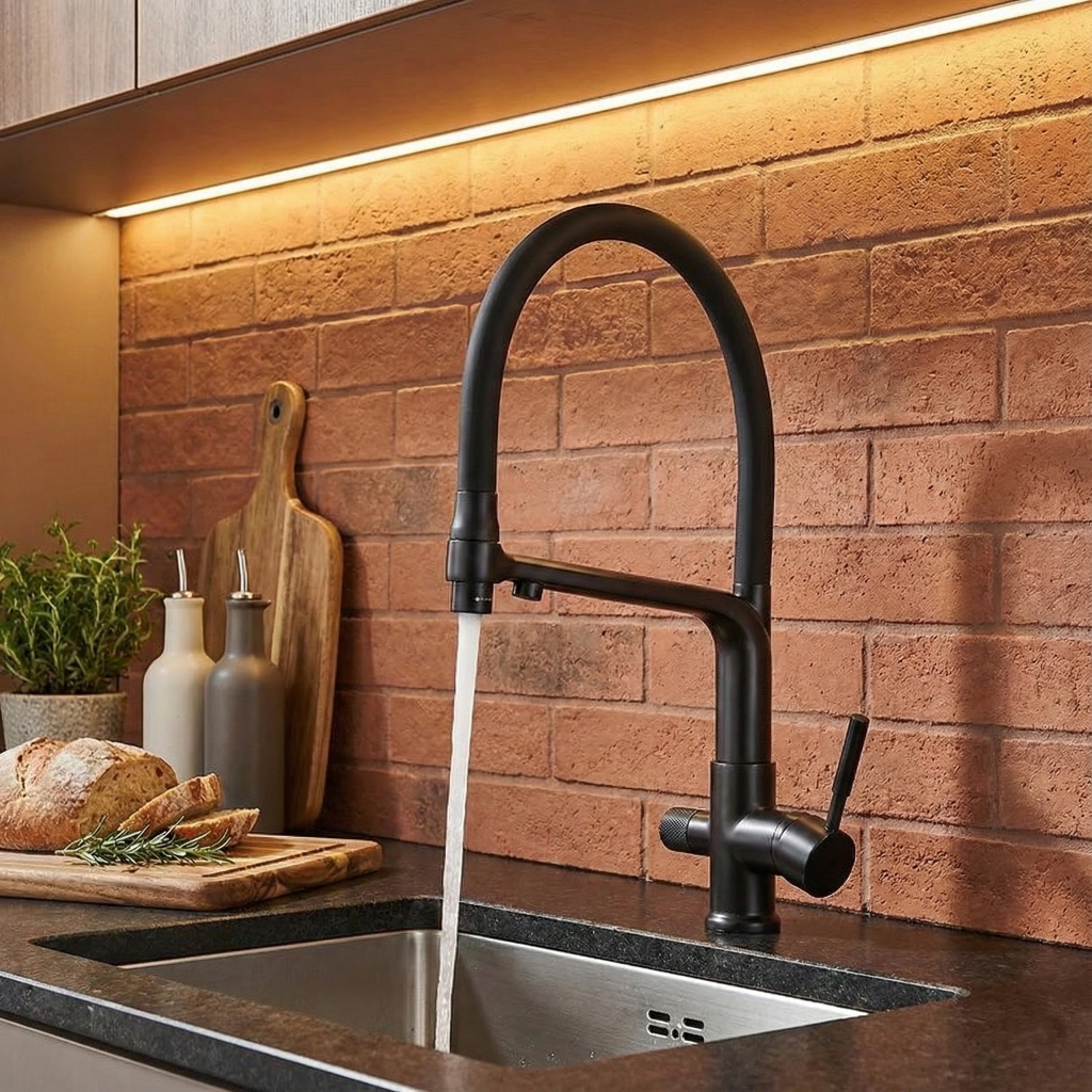 Torneira de Cozinha Gourmet de Bancada Água Quente Fria Filtro de Água Flexível Jato Duplo