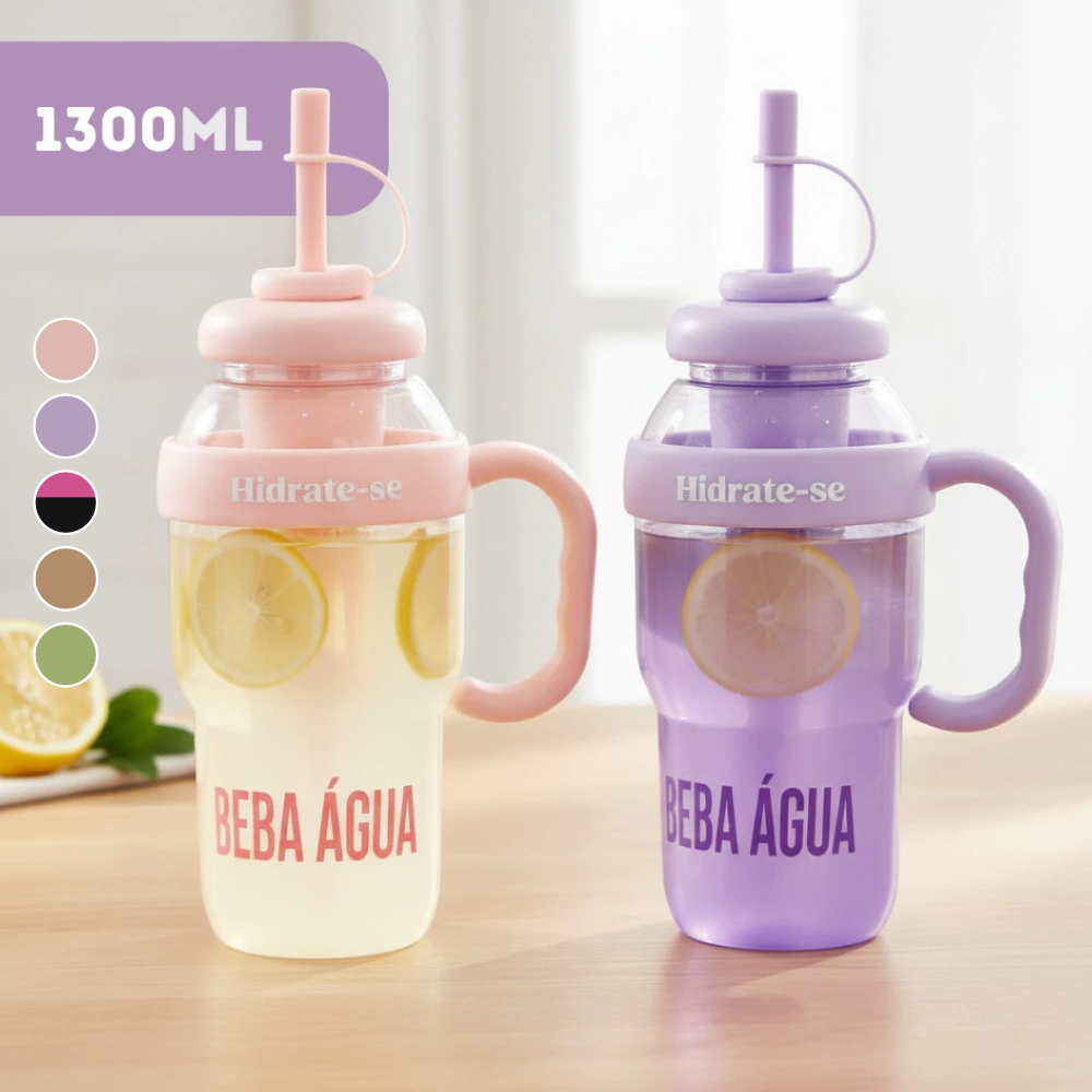 Garrafa 1300ml com Filtro e Canudo Portátil Academia Mochila Adulto Infantil
