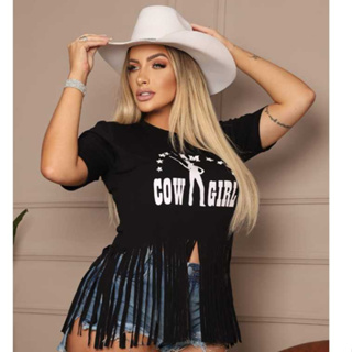 T-SHIRT DE FRANJA MODA COUNTRY COW GIRL em Oferta na Shopee