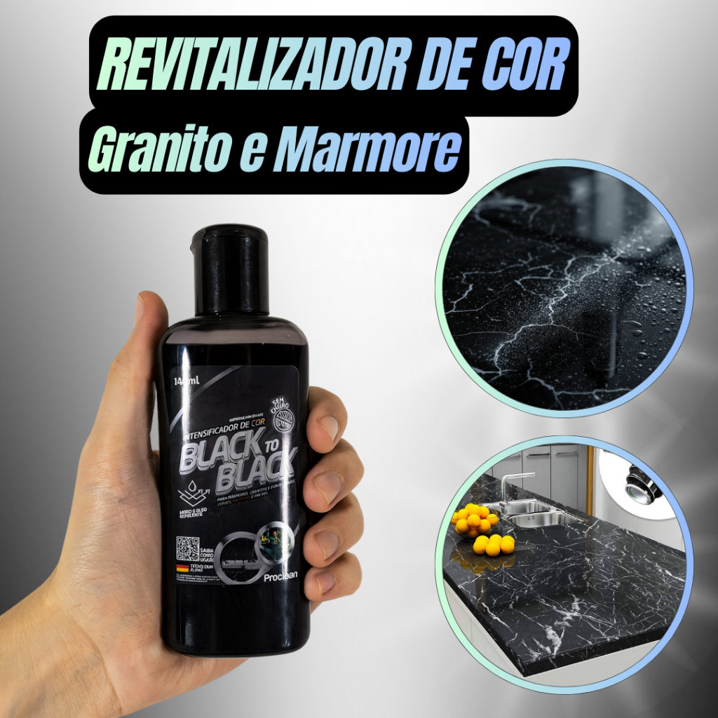 Revitalizador de Granito e Mármore Porcelanato Escuros Realça Cor Black To Black Brilho Envio Rápido