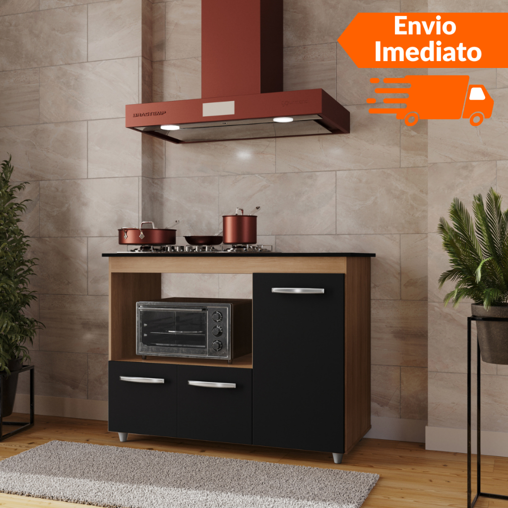 Imagem Balcão para Cooktop 5 Bocas com 3 Portas Ana Cozinha – Móvel de Cozinha Funcional - ENVIO IMEDIATO