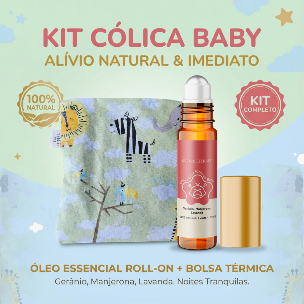 Kit Aromaterapia Cólica Baby Natural Blend Óleos Essenciais + Almofada Anti Cólica Bolsa Térmica Aromathérapie em Oferta na Shopee