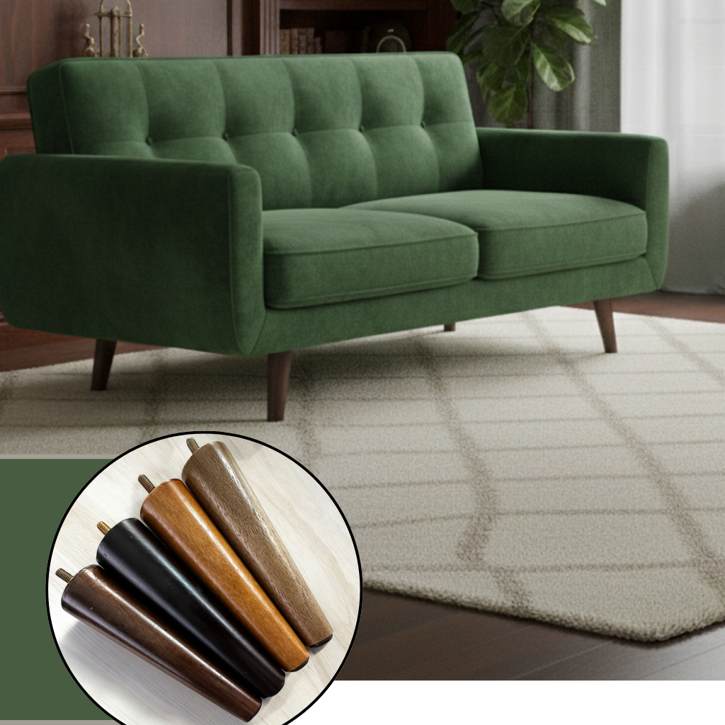 Pé Palito Kit 8 Pés 17cm Madeira Cores Tabaco Caramelo Sofá Cama Recamier Estilo Retrô Com Parafuso Durável Base