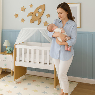 Mini Berço Colchão Multifuncional Suporte Mosqueteiro Branco 5x1 Mesa Infantil Recreativa Trocador