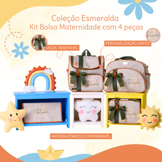 Kit Maternidade 4 Peças Personalizado / Coleção Esmeralda em Linho, Estação Mamãe e Bebê. em Oferta na Shopee