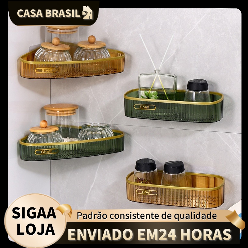 Suporte de acrílico para shampoo de banheiro (com furos), com ganchos em Oferta na Shopee
