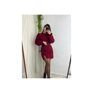 Vestido Feminino de Mousse, Tricot, Fendas Laterais, Elegante e Tendência. em Oferta na Shopee