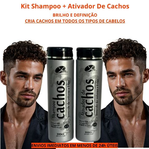 Kit Ativador de Cachos Masculino de Uso Diário Pós Banho Brilho Definição Antifrizz para Homem 300mL