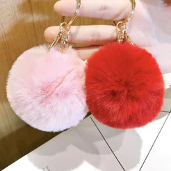 Chaveiro com Pingente de Bola Pompom Pelúcia Replica De Coelho 80mm escolha sua cor