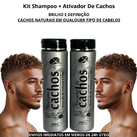 Kit Ativador de Cachos + Shampoo Masculino Brilho Definição dos fios Hidratação profunda para Homem