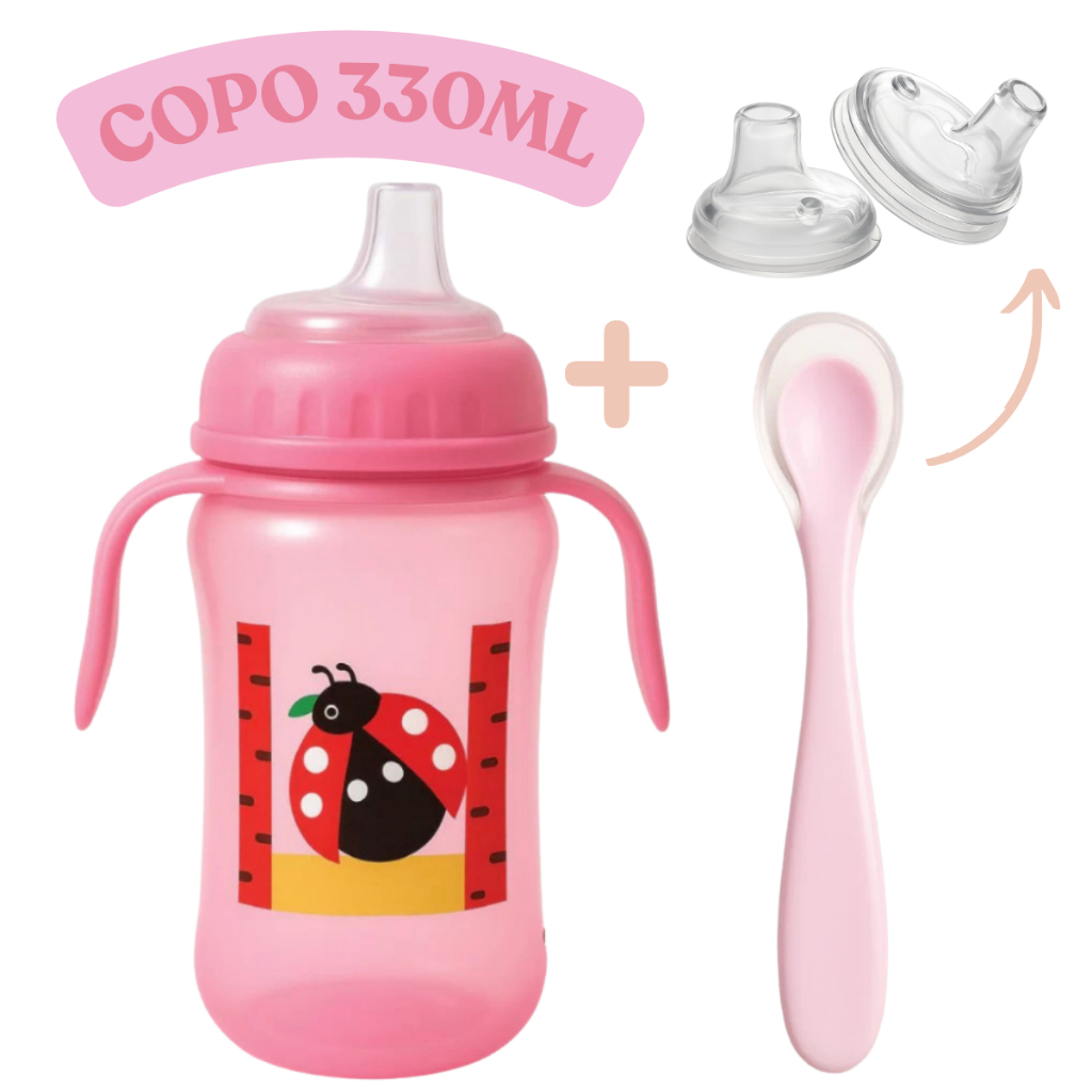 Kit Copo Para Bebê 330ml + 2 Bico Refil + Colher de Silicone em Oferta na Shopee