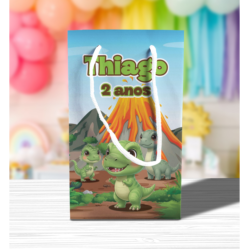 Sacolinha de Festa Dinossauro Cute Lembrancinha Personalizada Kit Festa Sacola Pé