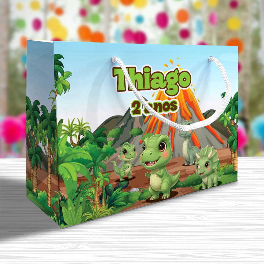 Sacolinha Dinossauro Cute Personalizada Festa Lembrancinha Kit Festa Sacola Deitada Reta
