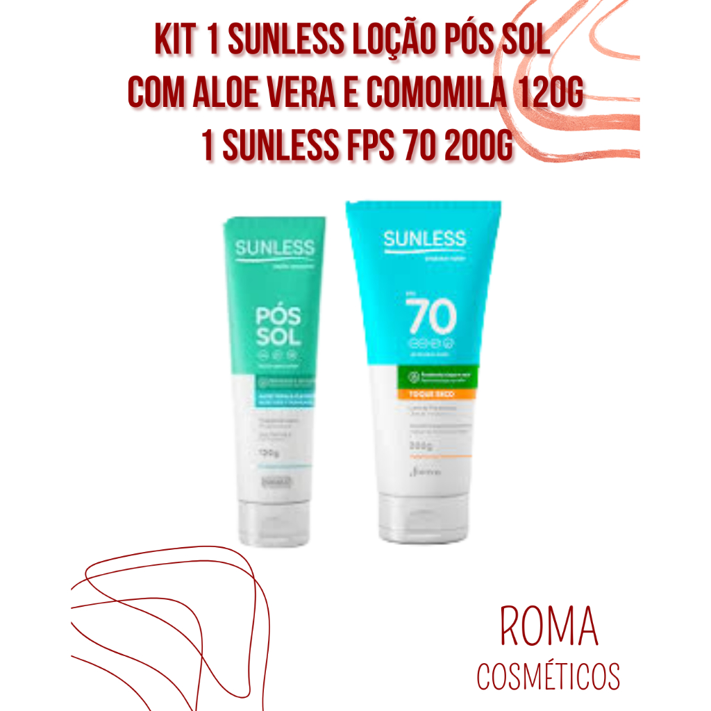 KIT SUNLESS | Loção Pós-Sol 120g + Protetor Solar FPS 70 200g ou FPS 50 120g | Toque Seco | Escolha o Seu