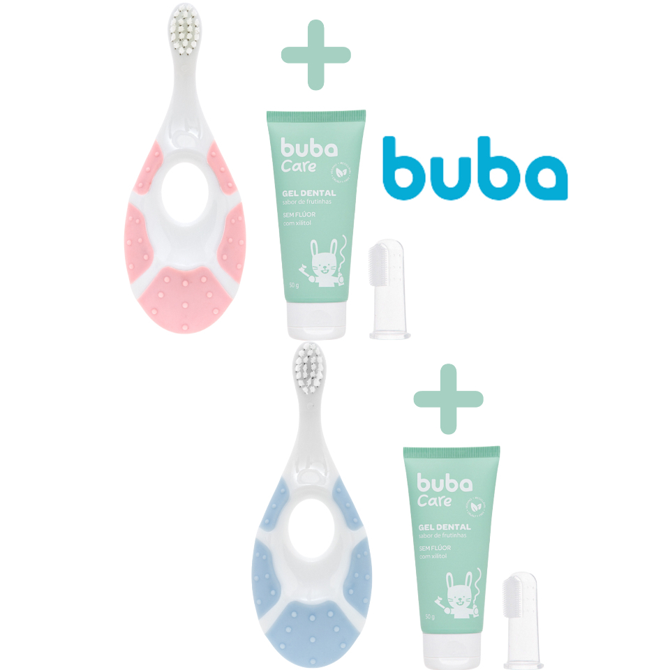 Kit Higiene Bucal Oral Buba Escova De Dente Primeiros Dentinhos E Gel Dental Sem Flúor Buba Care