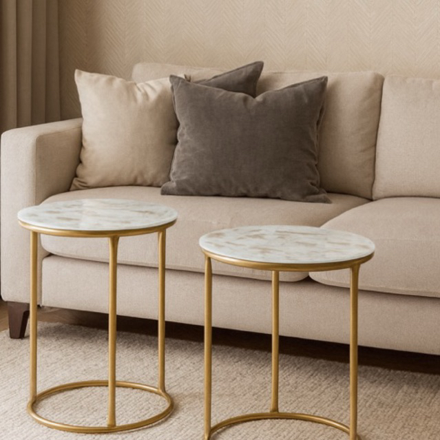 Kit 2 Mesas de Canto Lateral Redondo Decoração Redondas Espelhadas ou Mármore em Oferta na Shopee