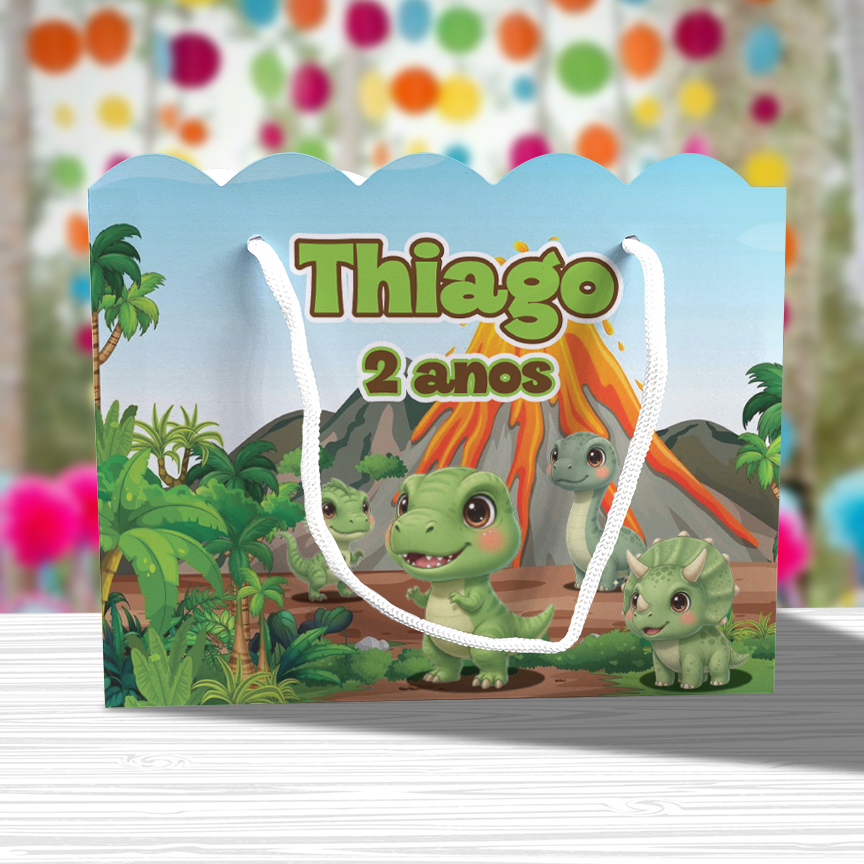 Sacolinha de Festa Dinossauro Cute Lembrancinha Personalizada Kit Festa Sacola Ondulada Jurassic Park