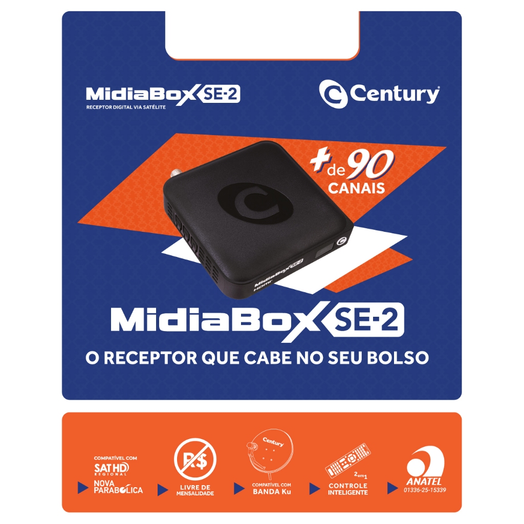 Detalhes do Receptor Midiabox Se2 Century Hdtv Compacto Sat Regional E Nova Parabólica H.265 E Dvbs2x 5g Sinal Aberto +90 canais