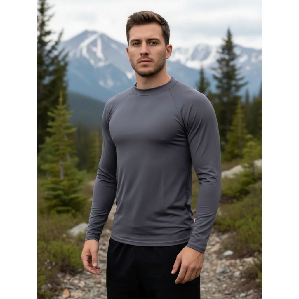 Blusa Fitness Térmica Segunda Pele Camisa Proteção Solar UV 50+ Academia Masculina Inverno de Frio