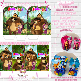 KIT CAIXA MILK E/OU CORAÇÃO LEMBRANCINHAS (COM/SEM NOME) TEMA: MASHA E O URSO em Oferta na Shopee