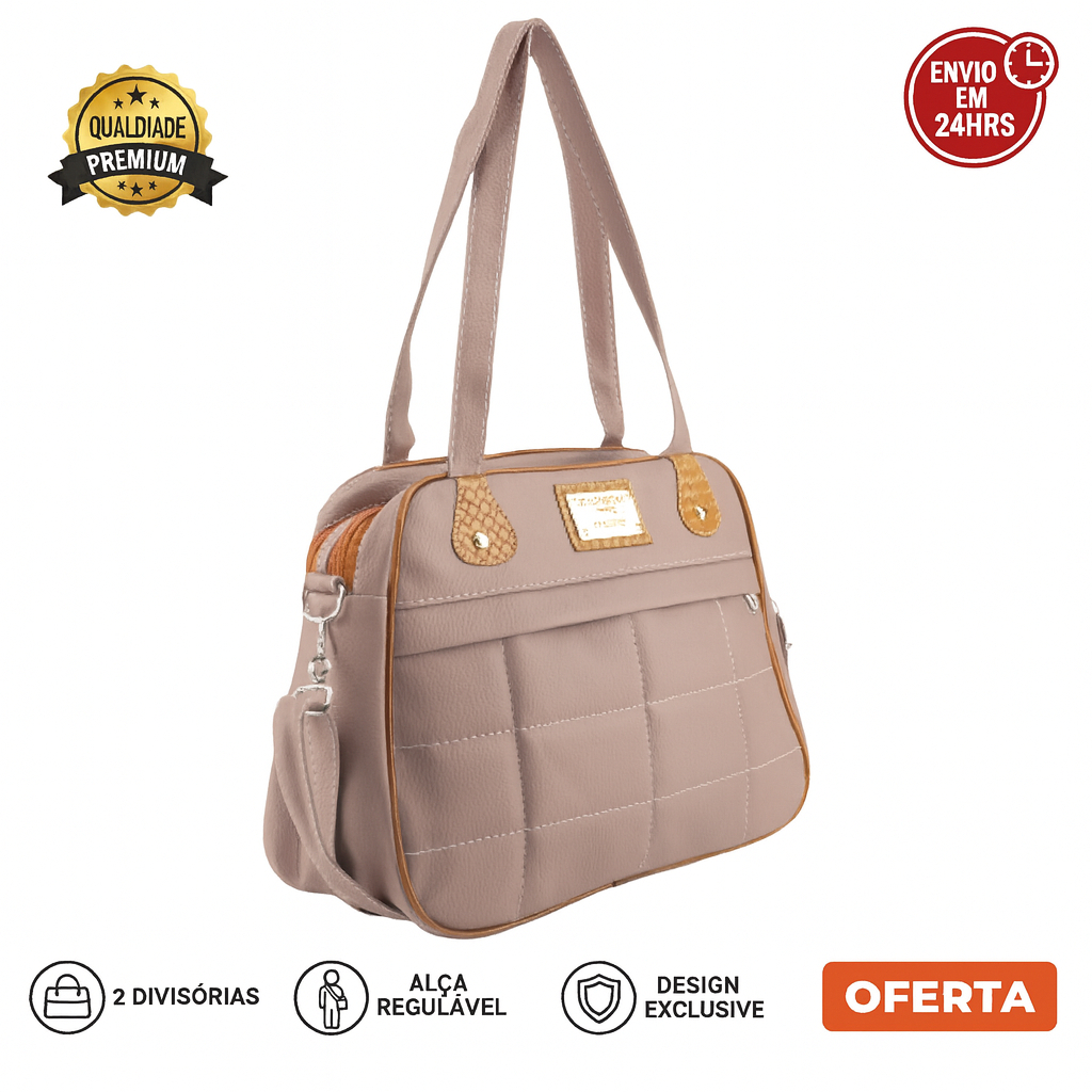 Bolsa Feminina Média de Ombro e Transversal com 2 Alças e 2 Divisórias Não Descasca em Oferta na Shopee