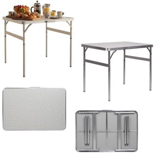 Mesa Pés Dobrável Estrutura Alumínio Base MDF 90x60cm Vira Maleta Portátil Camping Churrasco 50Kg em Oferta na Shopee