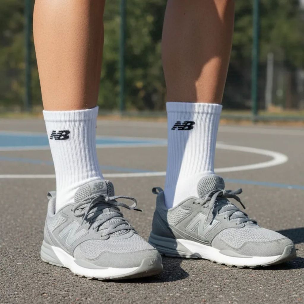 Detalhes do Meia New Balance Cano Alto Kit 3 Unidades Branco