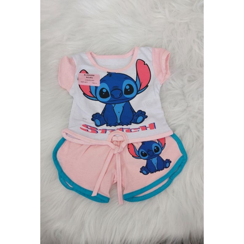 Conjuto temático Stitch / Camiseta e short leve confortável/ Conjunto menina