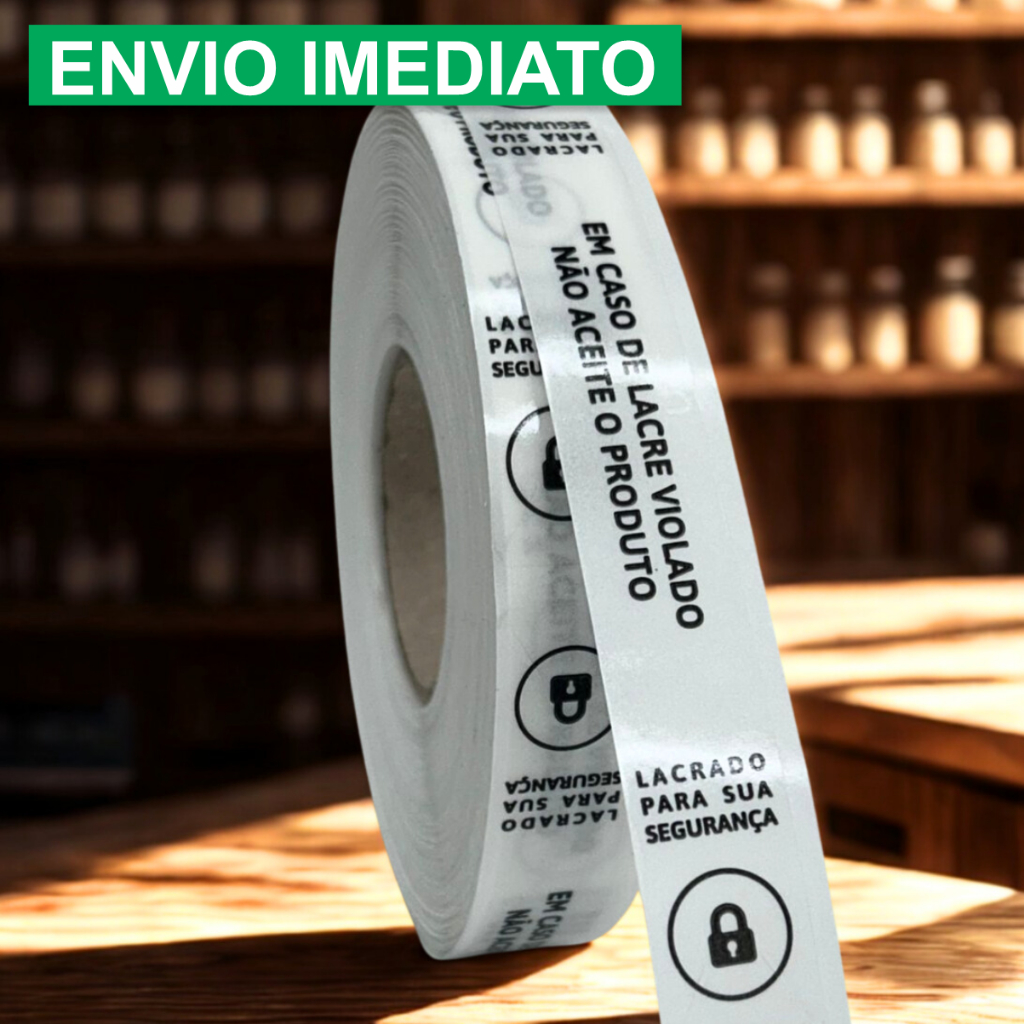 500 Lacres Adesivos 1,5x12cm - BOPP TRANSPARENTE CADEADO c/ Picote - Minimalista - Etiqueta de Segurança Adesiva